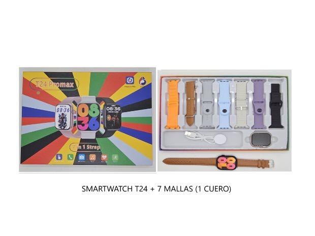 &u++ RELOJ INTELIGENTE SMARTWATCH T24 + 7 MALLAS